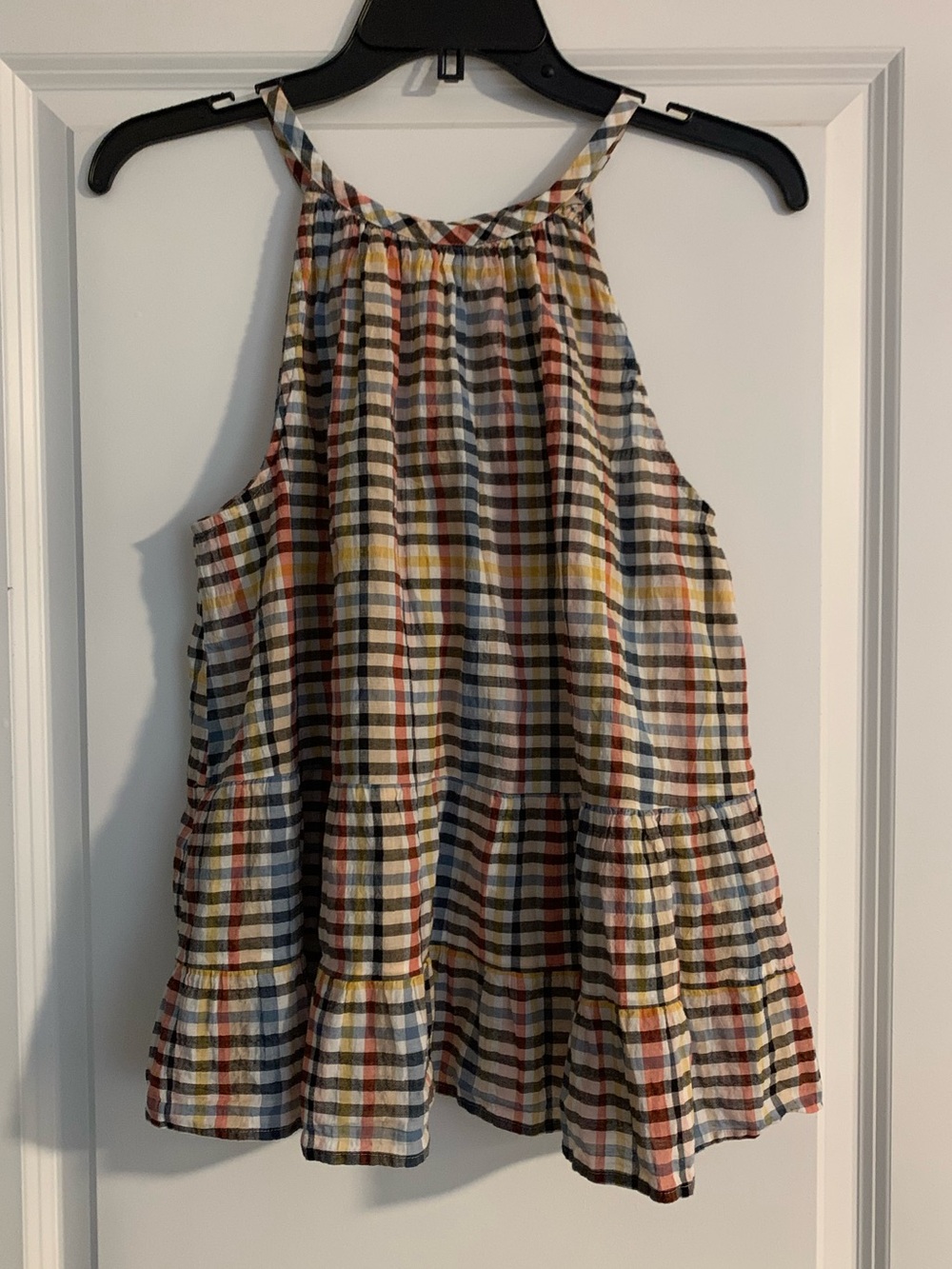 Women’s Multi-Color Plaid Tiered Tank Top Blouse